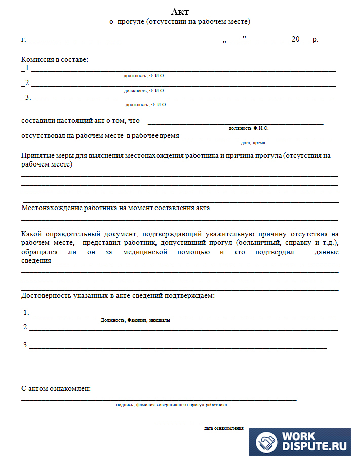 документ акт о прогуле работника