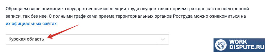 Окно записи на прием в трудовую инспекцию