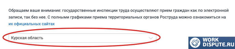 Окно записи на прием в трудовую инспекцию